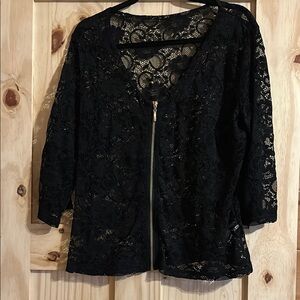 Black Lace Zip-Up Cardigan